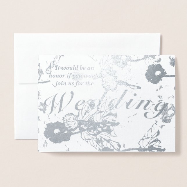 Photo Floral Silver Foil Wedding Ceremony  Foil Ca Foil Card (Front With Envelope)
