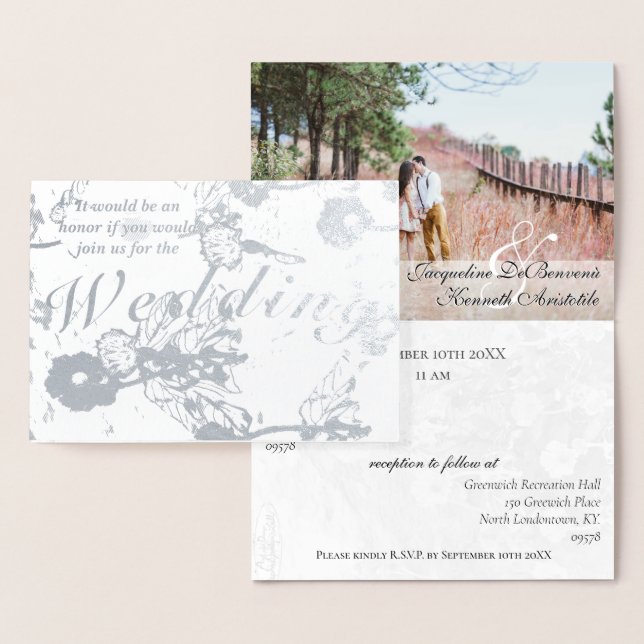 Photo Floral Silver Foil Wedding Ceremony  Foil Card (Display)