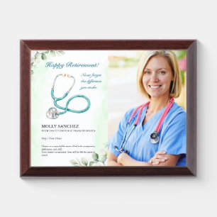Photo Floral Stethoscope Doctor Happy Retirement Award Plaque