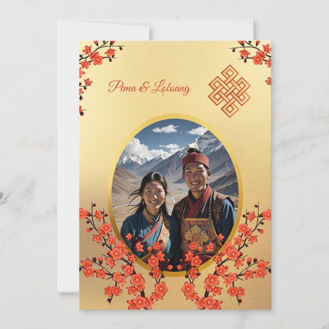Photo Floral Tibetan Wedding Invitation (Front)