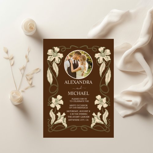 Photo Floral Vintage Art Nouveau Wedding Invitation