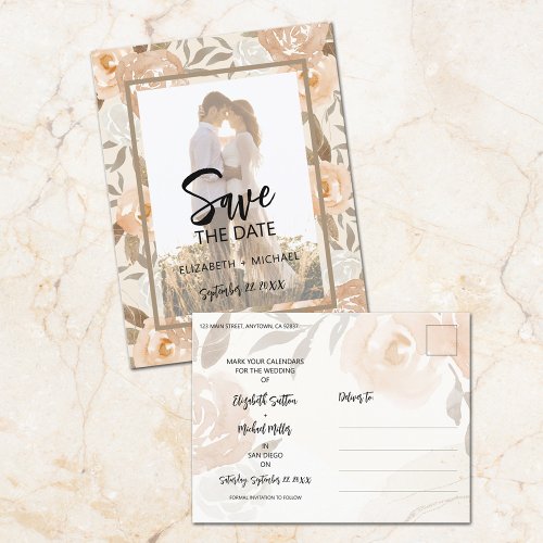 Photo Floral Wedding Save The Date Announcement Postcard