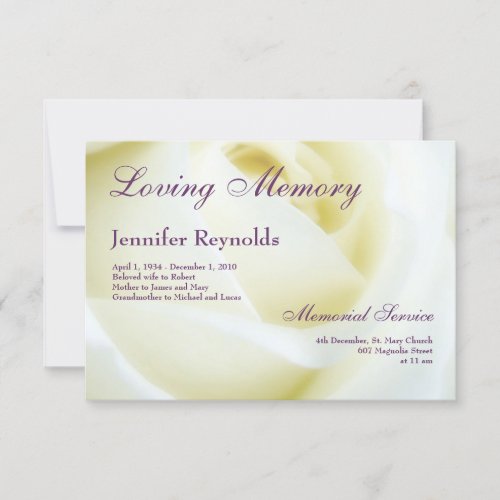 Photo Floral White Rose Funeral or Memorial Announcement