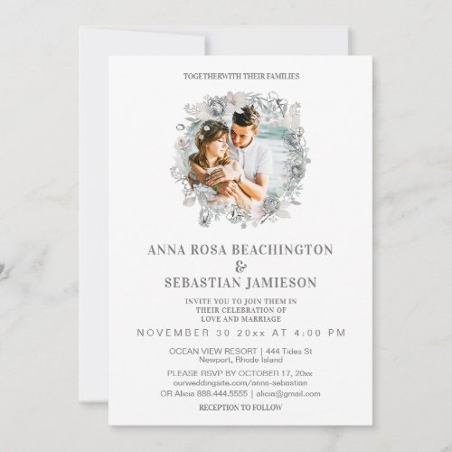 *~* PHOTO Floral Wreath AR16 RSVP Wedding Invitati Invitation