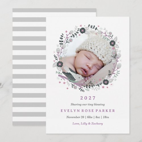 Photo Floral Wreath Birth Announcement