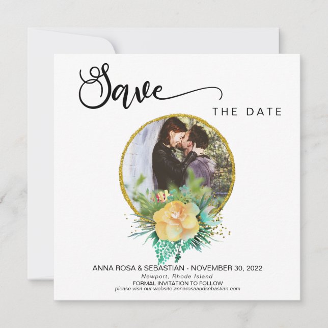 *~* PHOTO Floral Wreath Boho Wedding Save The Date (Front)