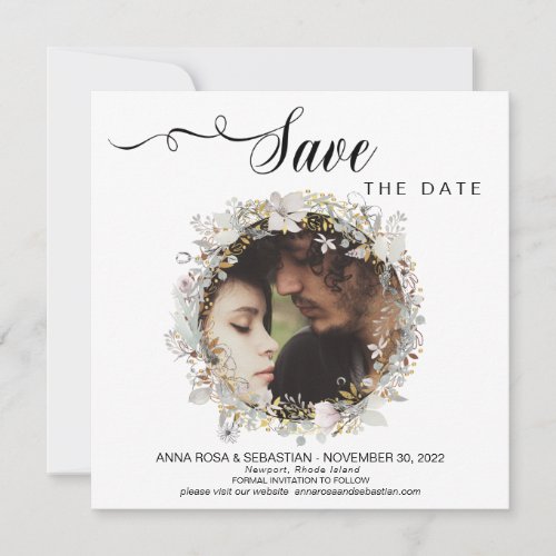 *~* PHOTO Floral Wreath Gold Wedding Save The Date