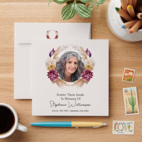 Photo  Floral Wreath  Scatter Seeds in Memory  Envelope