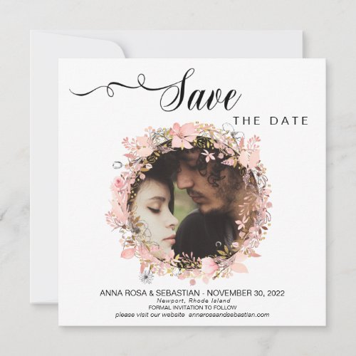 *~* PHOTO Floral Wreath Wedding Gold Save The Date