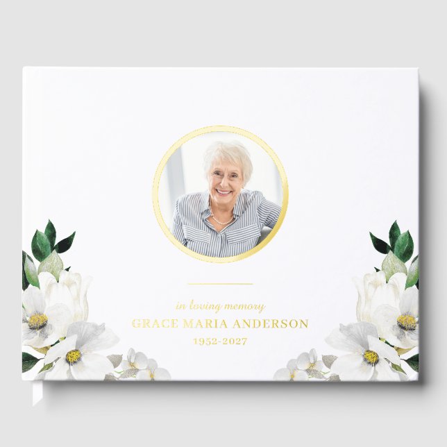 Photo Florals Memorial Foil Guest Book (Front)