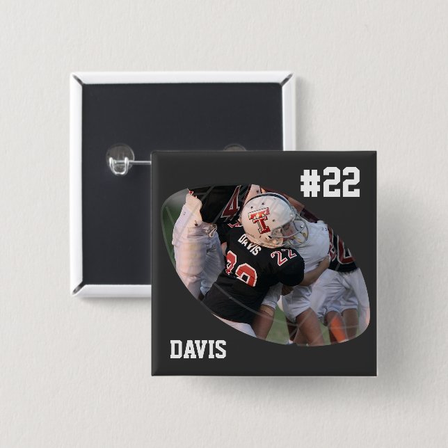 Photo Football -Black - Personalized  Button (Front & Back)