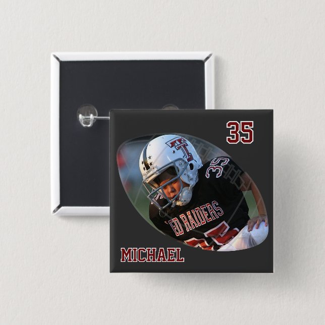 Photo Football - Dark Red - Personalized Button (Front & Back)