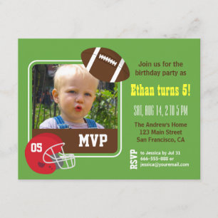Photo Football Kids Birthday Party Invitations