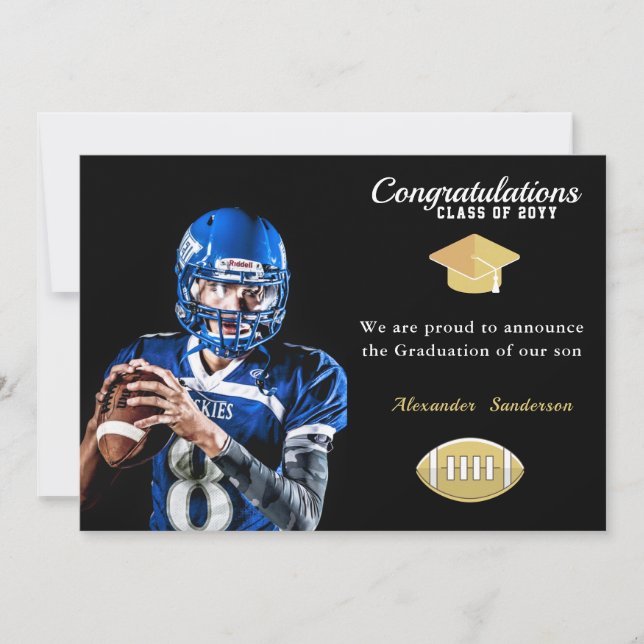 Photo Football player graduation  Announcements (Front)