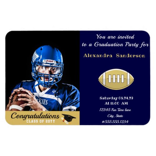 Photo Football player graduation party navy blue  Magnet