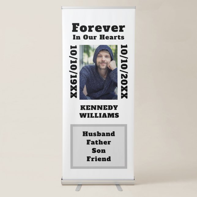 Photo Forever In Our Hearts Death Funeral Memorial Retractable Banner (Front)