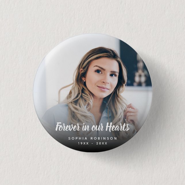Photo Forever In Our Hearts Funeral Keepsake Button (Front)