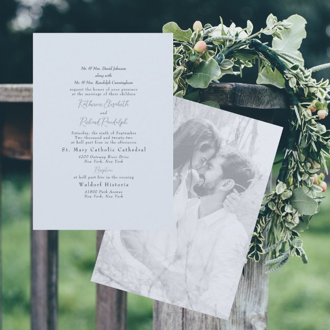 Photo Formal Dusty Blue Both Parents Wedding  Invitation (Creator Uploaded)