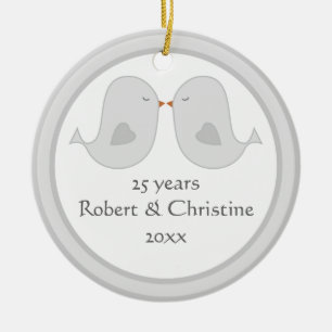 Photo Frame Lovebirds Anniversary Ceramic Ornament