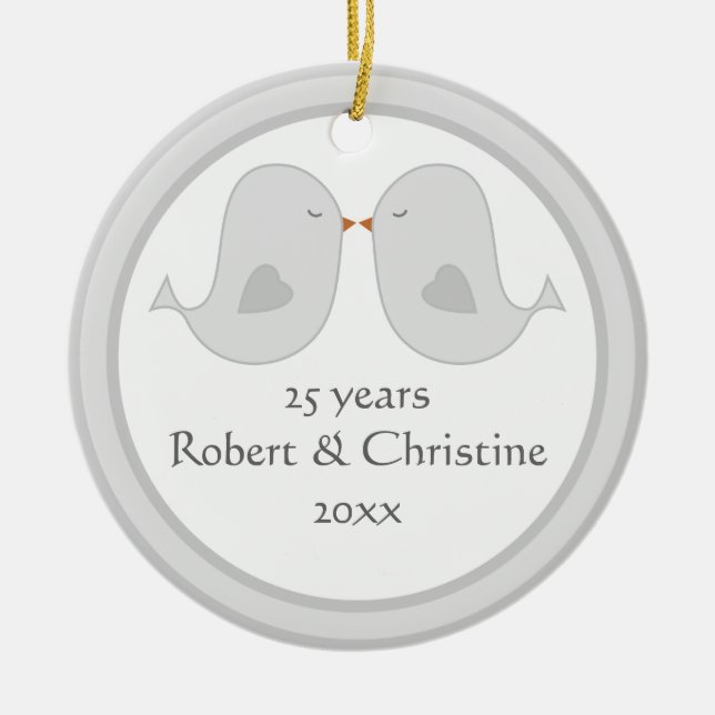 Photo Frame Lovebirds Anniversary Ceramic Ornament (Front)
