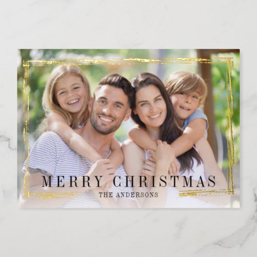 Photo Frame Merry Christmas Real Foil Holiday Card