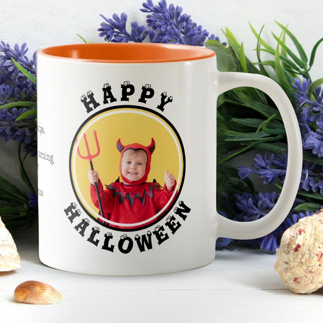 Photo Frame Personalized Happy Halloween Two-Tone Coffee Mug (Creator Uploaded)