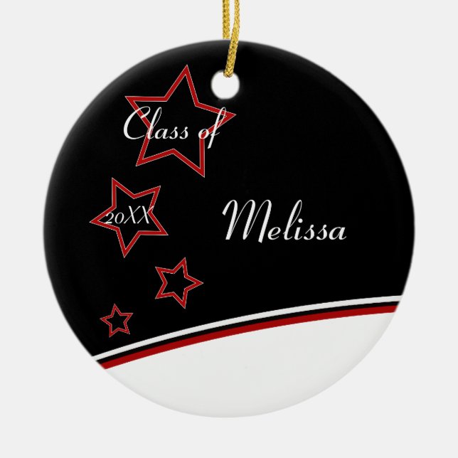 Photo Frame Red & Black Stars Graduation Ornament (Front)