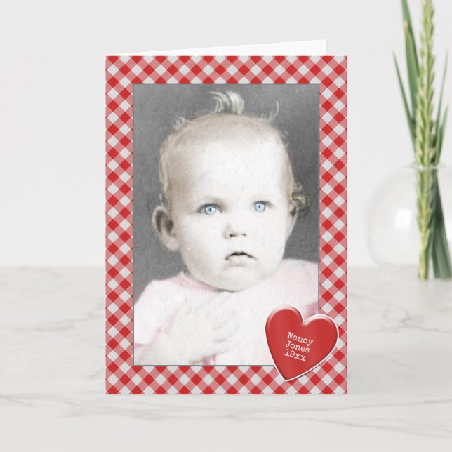 Photo Frame - Red Classic Gingham Checks Pattern Card (Front)