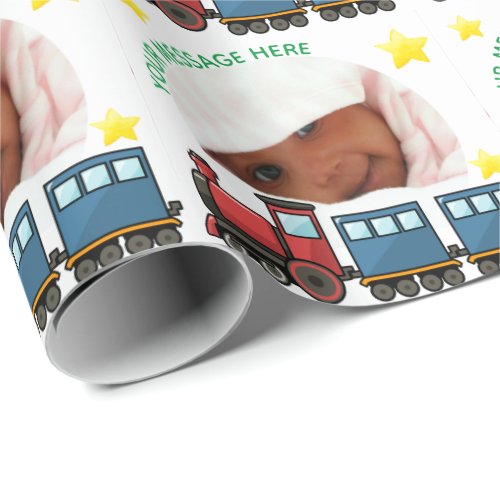 Photo Frame Train with stars and Custom Message Wrapping Paper