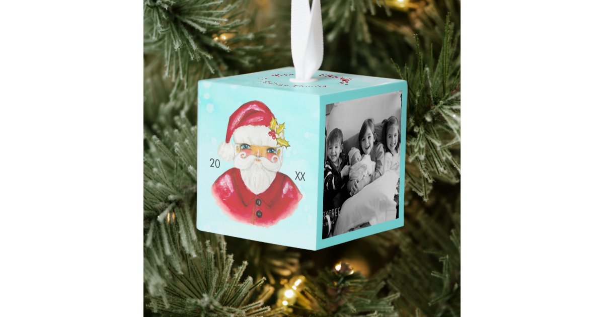 Photo Frame Whimsical Santa Classic Cute Christmas Cube Ornament Zazzle Com