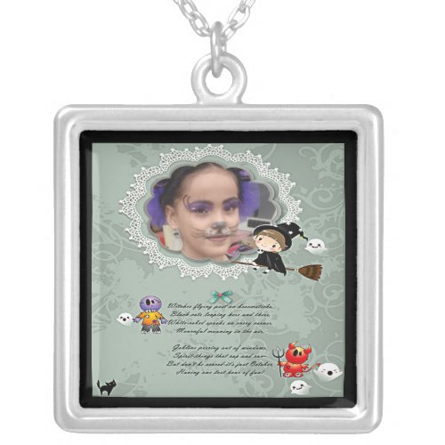 Photo Frame Witch Monsters Ghost Cat Halloween Silver Plated Necklace