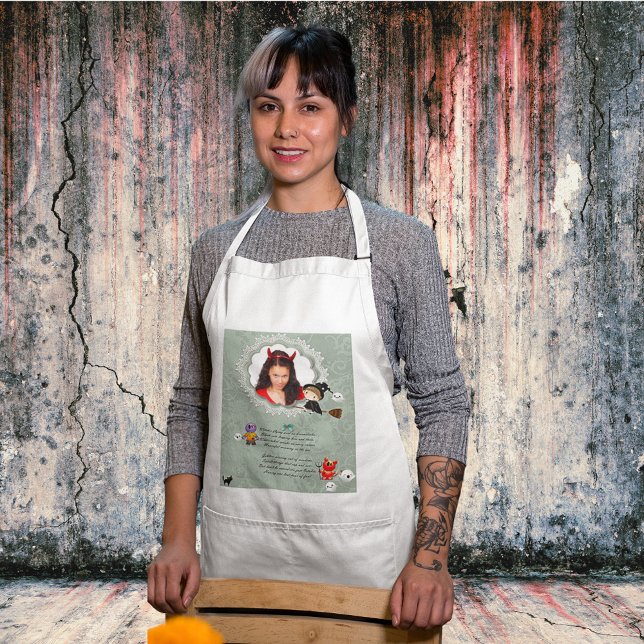 Photo Frame with Witch, Monsters, Ghost, Cat Adult Apron (Photo Frame with Witch, Monsters, Ghost, Cat Adult Apron)