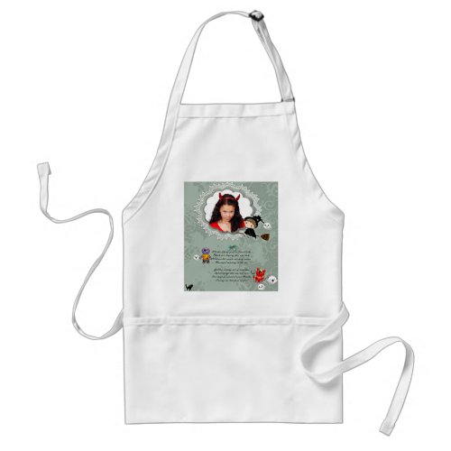 Photo Frame with Witch Monsters Ghost Cat Adult Apron
