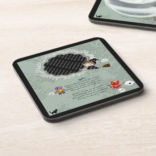 Photo Frame with Witch Monsters Ghost Cat Beverage Coaster