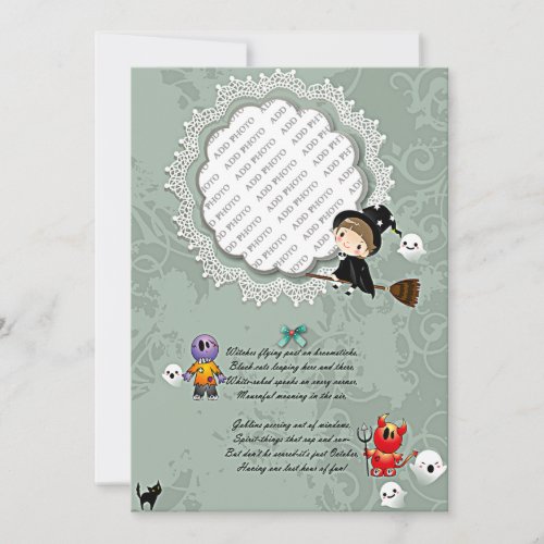 Photo Frame with Witch Monsters Ghost Cat Invitation