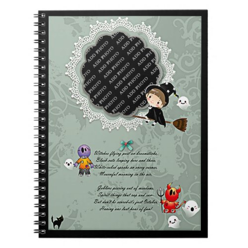 Photo Frame with Witch Monsters Ghost Cat Notebook