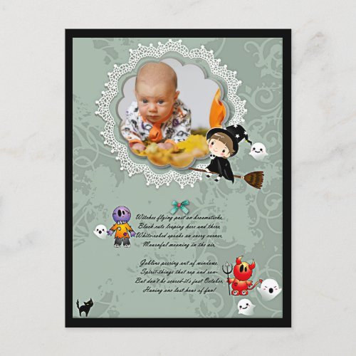 Photo Frame with Witch Monsters Ghost Cat Postcard