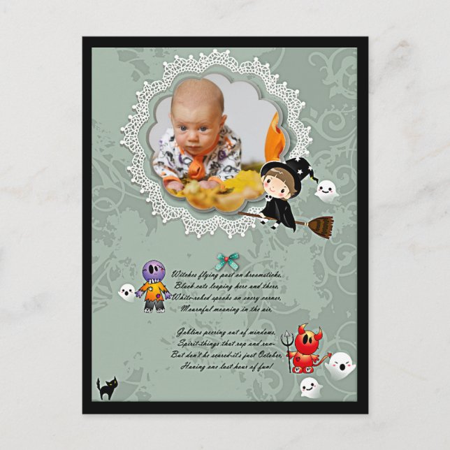 Photo Frame with Witch, Monsters, Ghost, Cat Postcard (Front)