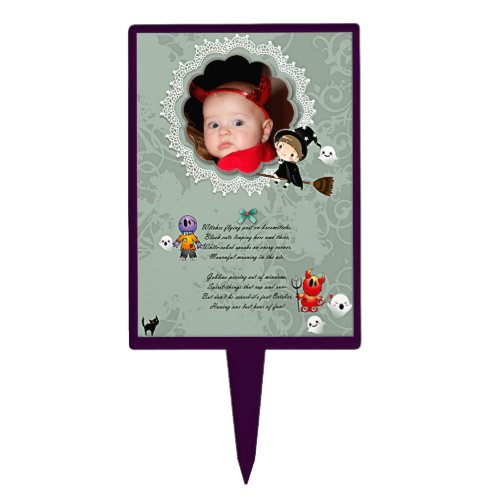 Photo Frame with Witch Monsters Ghost Cat Top Cake Topper