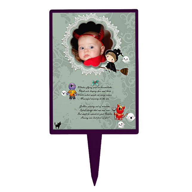 Photo Frame with Witch, Monsters, Ghost, Cat Top Cake Topper (Front)