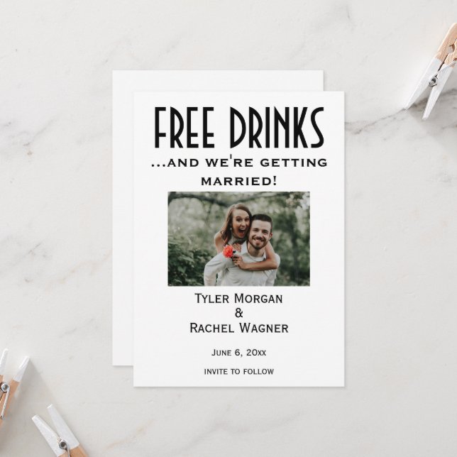 Photo "Free Drinks" Save the Dates  Invitation (Front/Back In Situ)