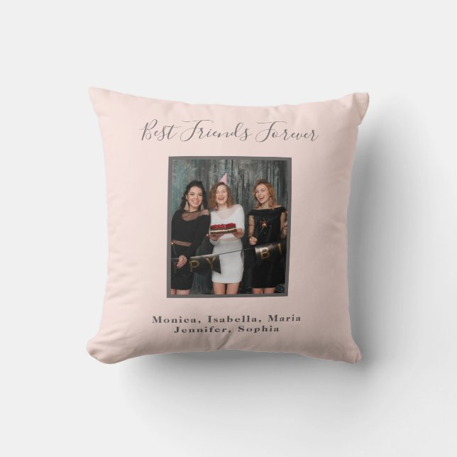 Photo friends forever rose gold pink names throw pillow (Front)