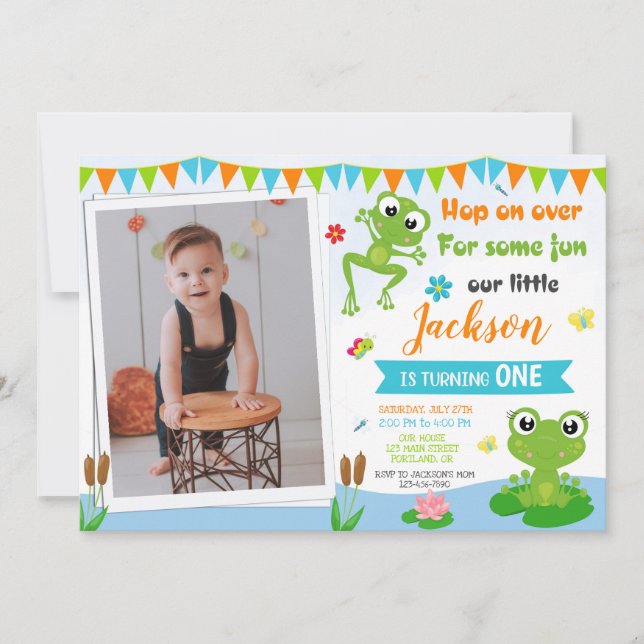 Photo Frog birthday invitation Reptile invitation (Front)