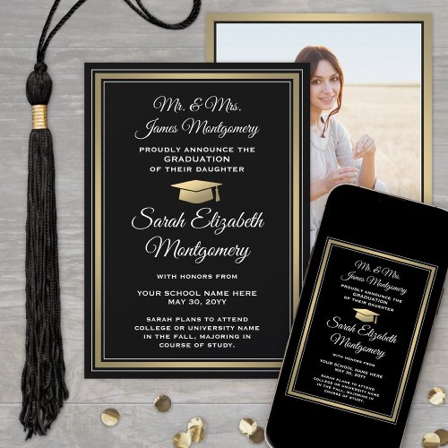 Photo From Parents Black Gold  White Graduation Announcement