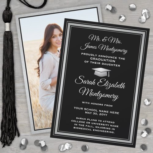 Photo From Parents Black White  Silver Graduation Announcement