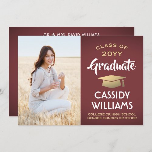 Photo From Parents Burgundy and Gold Graduation Announcement