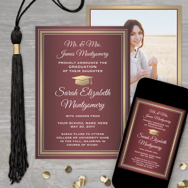 Photo From Parents Burgundy Red White Graduation Announcement (Creator Uploaded)