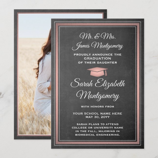Photo From Parents Chalkboard and Pink Graduation Announcement (Front/Back)