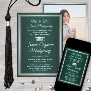 Photo From Parents Dark Green and White Graduation Announcement