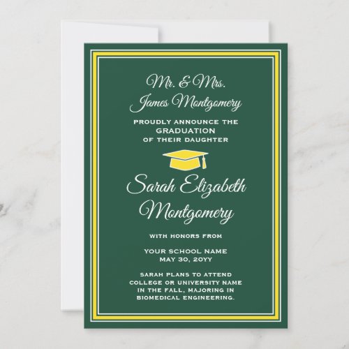 Photo From Parents Green  Gold Formal Graduation Announcement
